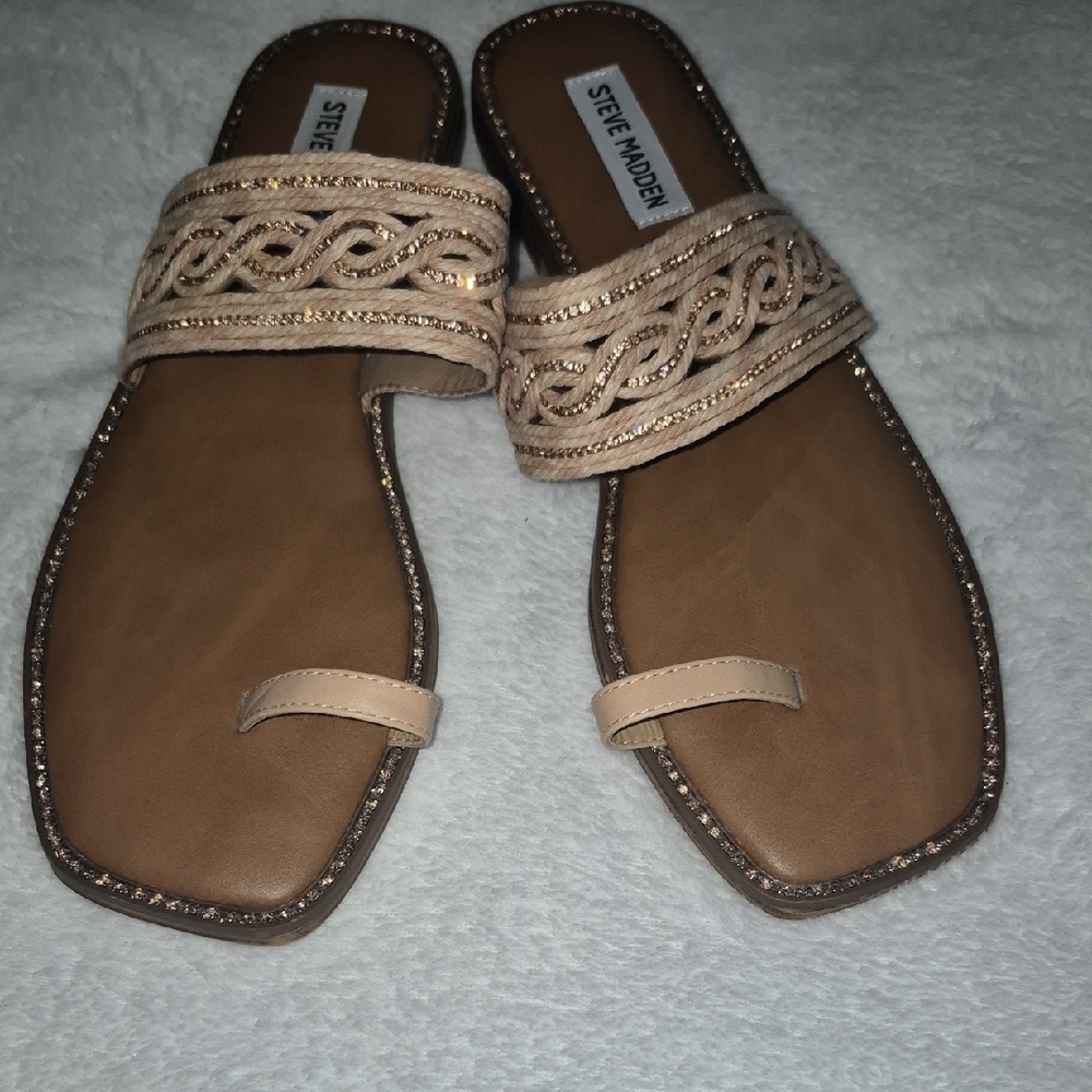 Steve Madden Tan Braided Strap Toe-Loop Sandals